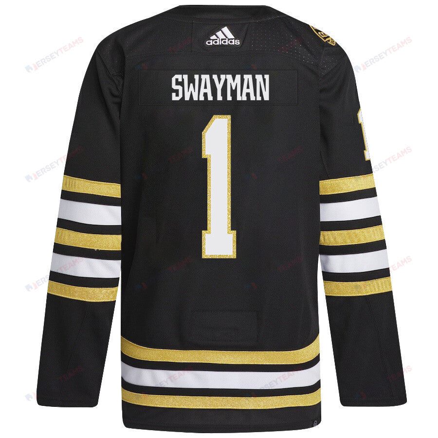 Jeremy Swayman 1 Boston Bruins 2024 NHL Playoffs Patch Home Jersey - Men, Black