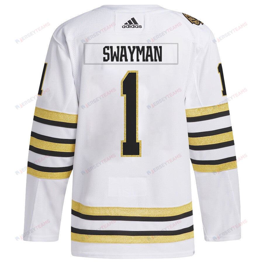 Jeremy Swayman 1 Boston Bruins 2024 NHL Playoffs Patch Away Jersey - Men, White