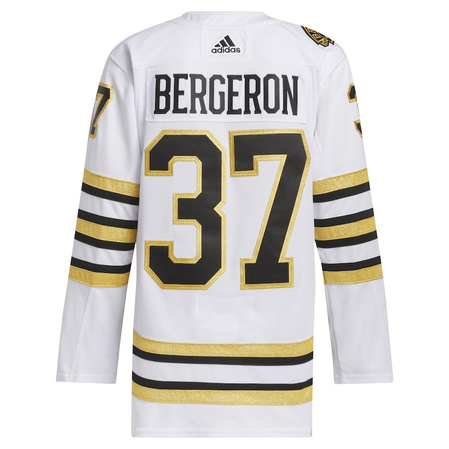Patrice Bergeron 37 Boston Bruins 100th Anniversary Primegreen Away Men Jersey - White
