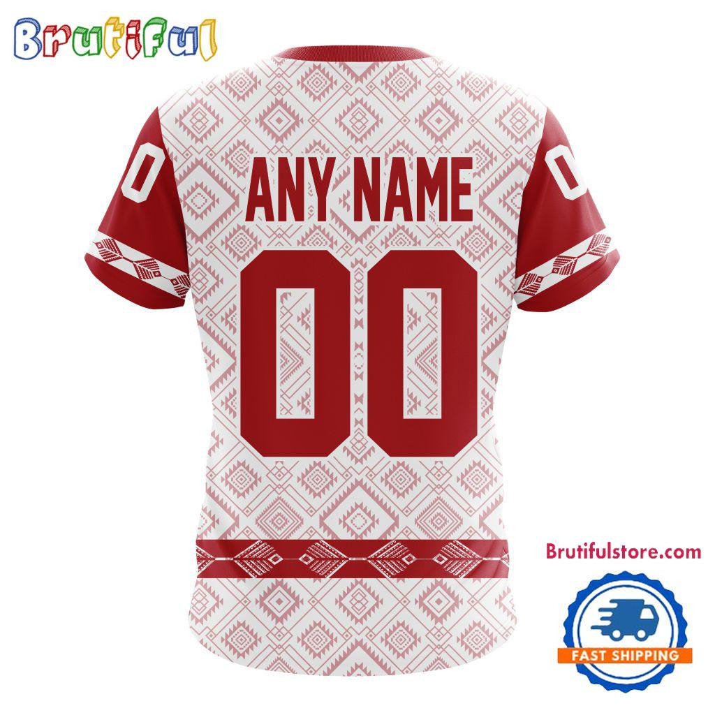 Montreal Canadiens Hockey Team Native Heritage Design Custom Name Number All Over Printed T-shirt - White