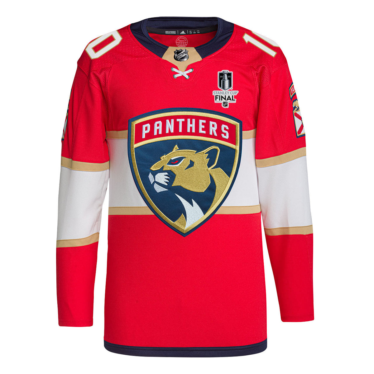 A.J. Greer 10 Florida Panthers 2025 STANLEY CUP Final Patch Home Men Jersey - Red