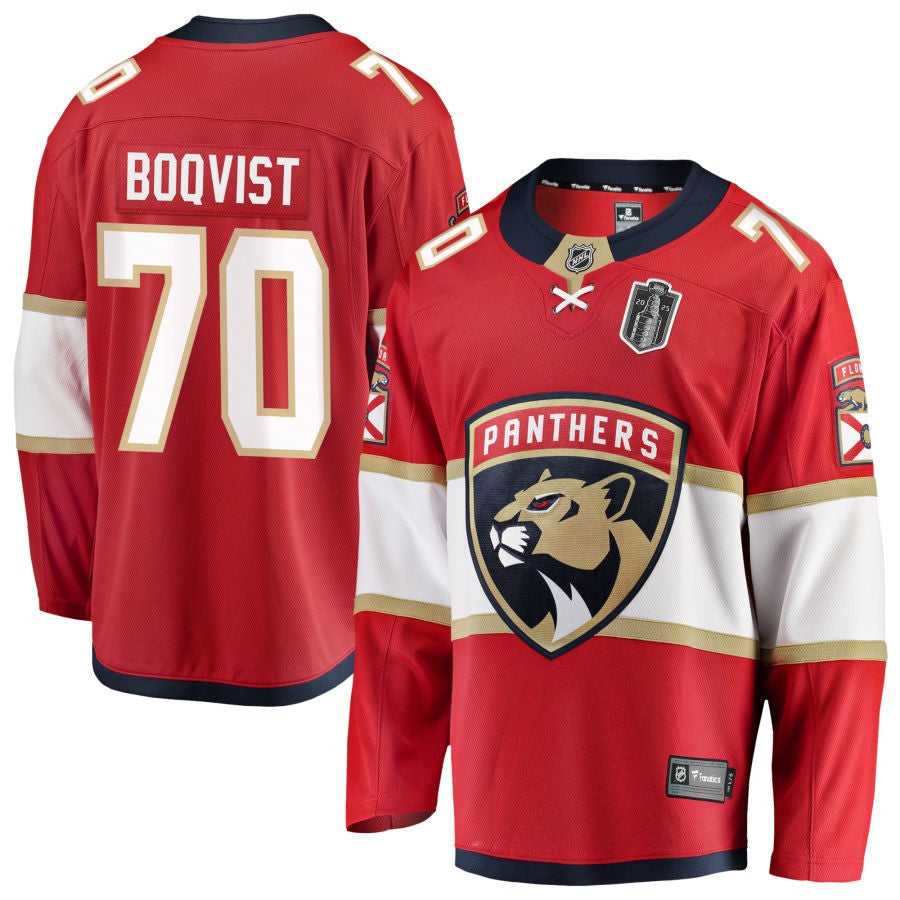 Jesper Boqvist 70 Florida Panthers 2025 Stanley Cup Final Home Breakaway Men Jersey - Red