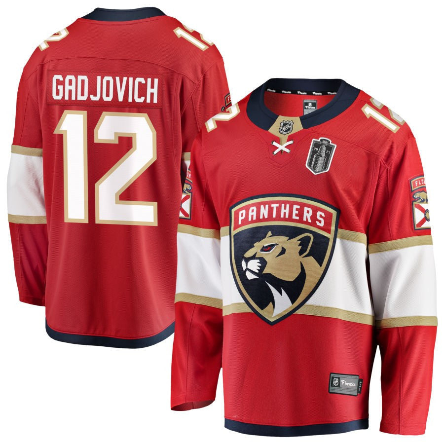 Jonah Gadjovich 12 Florida Panthers 2025 Stanley Cup Final Home Breakaway Men Jersey - Red