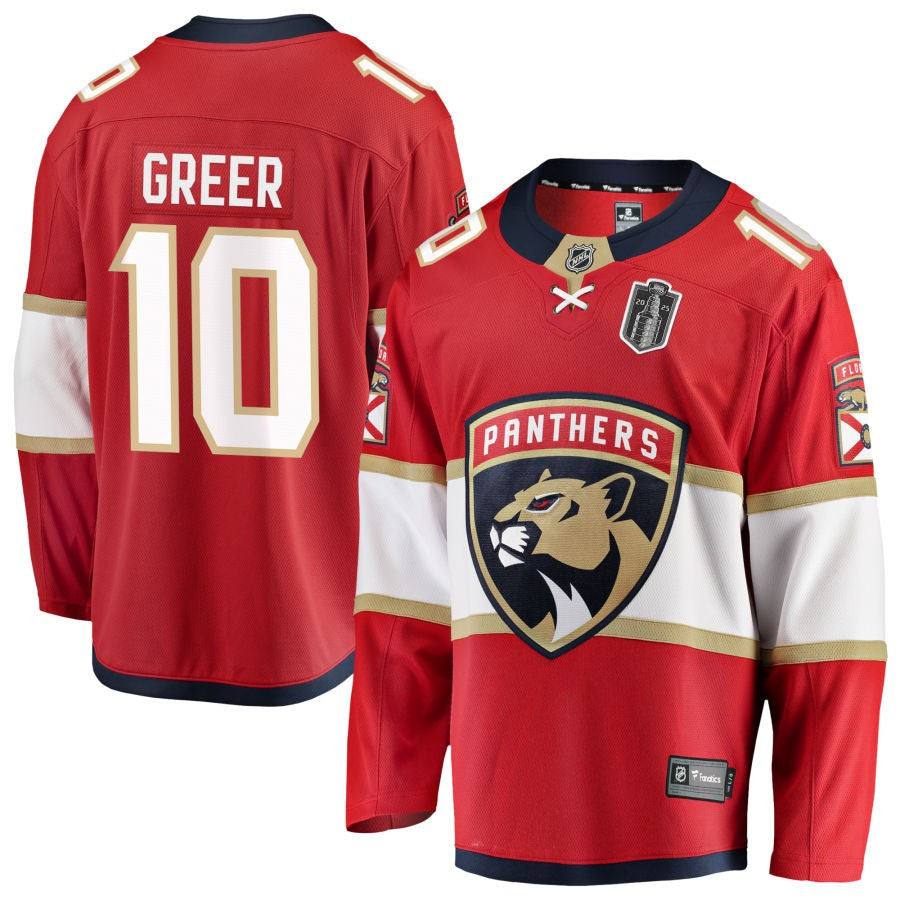A.J. Greer 10 Florida Panthers 2025 Stanley Cup Final Home Breakaway Men Jersey - Red