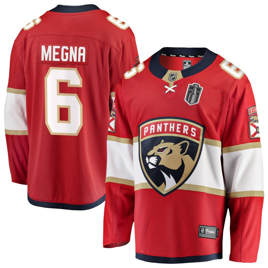 Jaycob Megna 6 Florida Panthers 2025 Stanley Cup Final Home Breakaway Men Jersey - Red