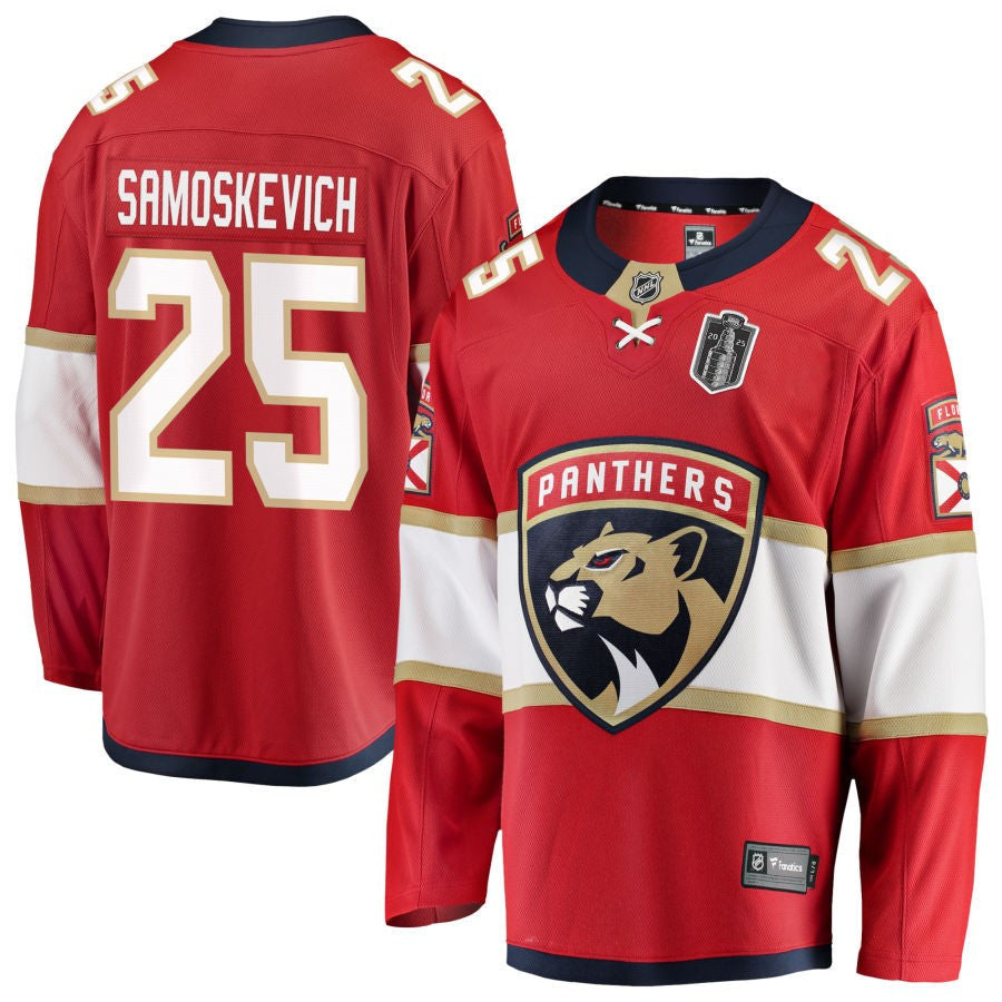 Mackie Samoskevich 25 Florida Panthers 2025 Stanley Cup Final Home Breakaway Men Jersey - Red