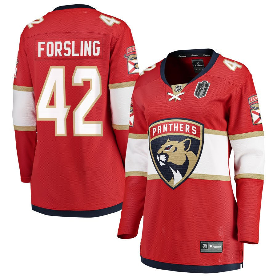 Gustav Forsling 42 Florida Panthers 2025 Stanley Cup Final Home Breakaway Women Jersey - Red