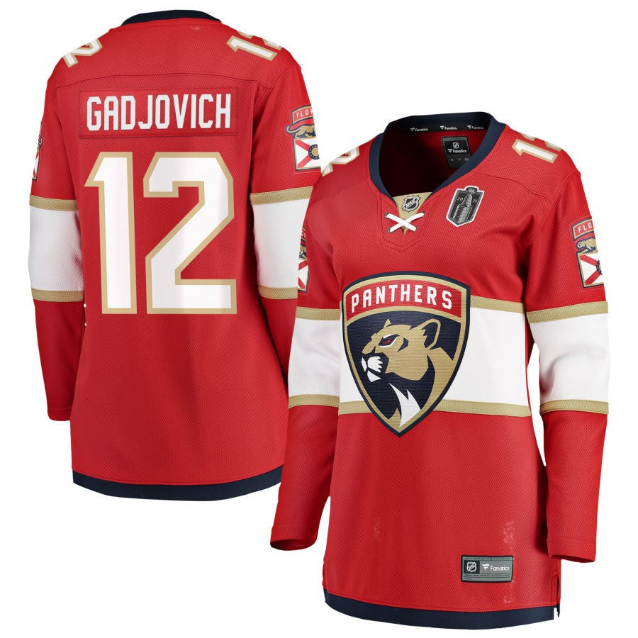 Jonah Gadjovich 12 Florida Panthers 2025 Stanley Cup Final Home Breakaway Women Jersey - Red