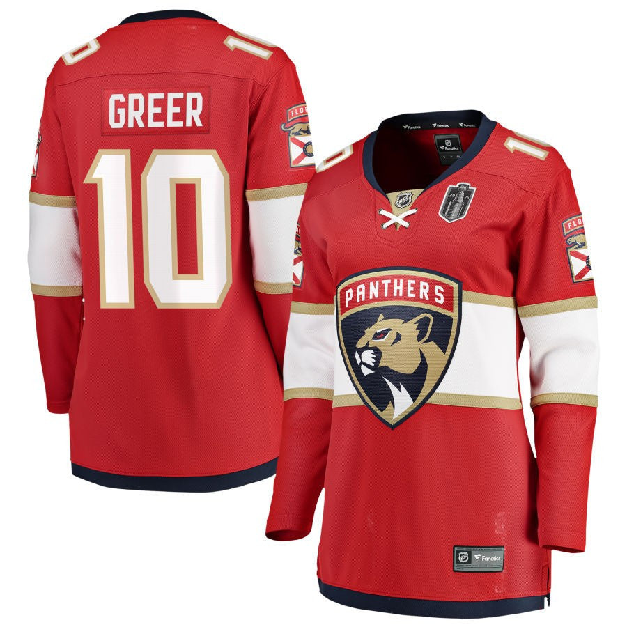 A.J. Greer 10 Florida Panthers 2025 Stanley Cup Final Home Breakaway Women Jersey - Red