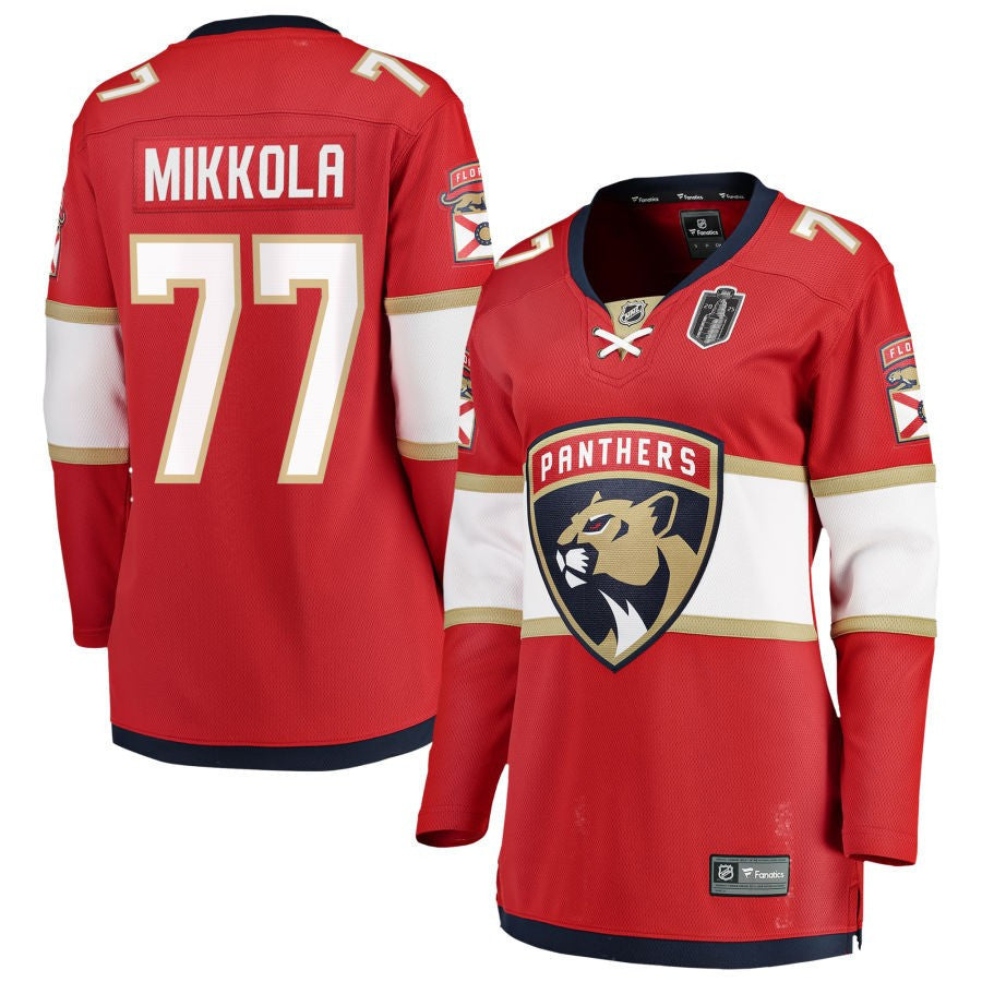 Niko Mikkola 77 Florida Panthers 2025 Stanley Cup Final Home Breakaway Women Jersey - Red