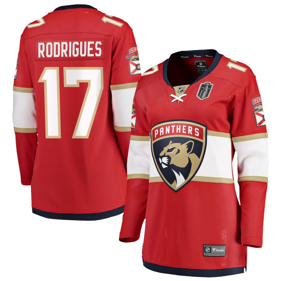 Evan Rodrigues 17 Florida Panthers 2025 Stanley Cup Final Home Breakaway Women Jersey - Red