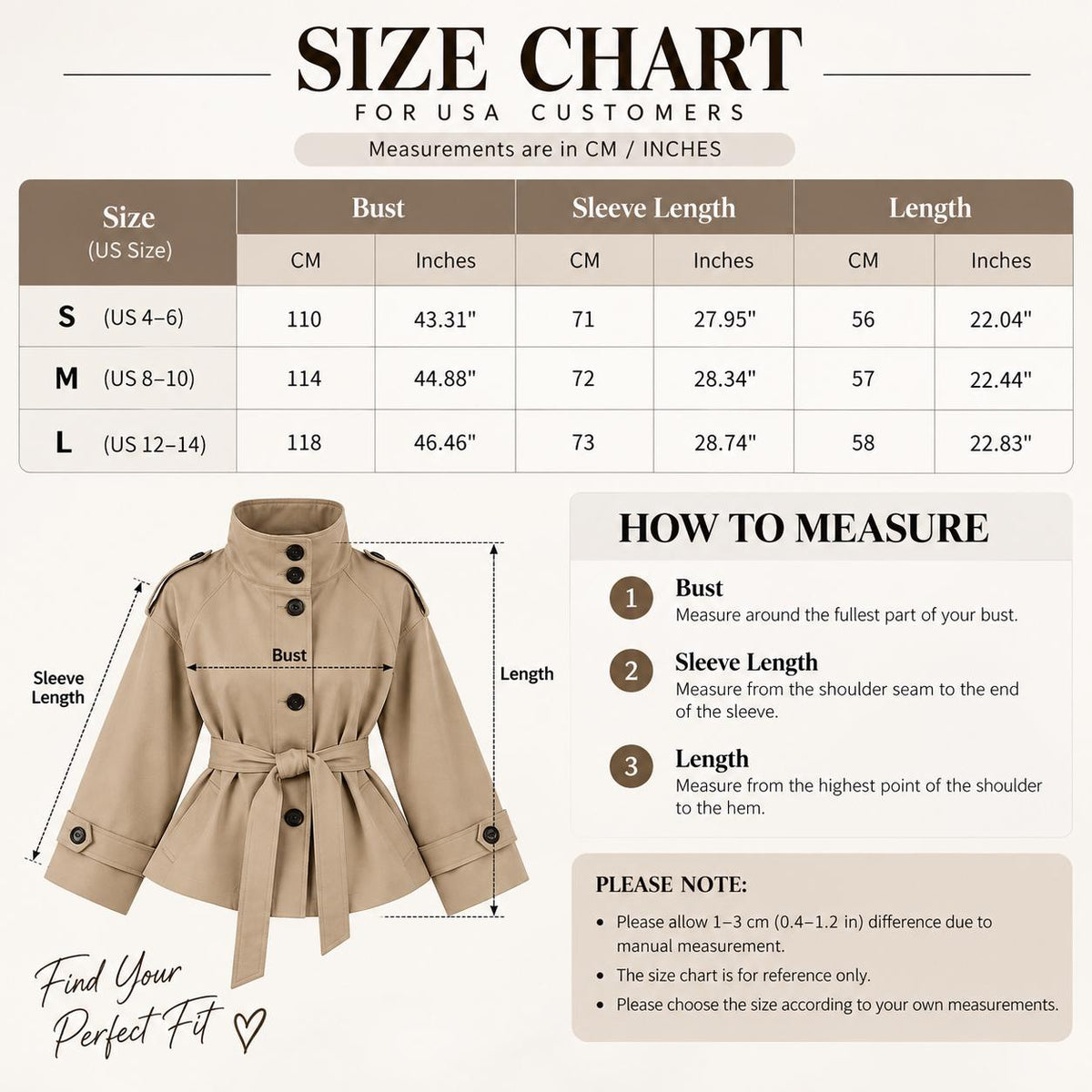 Women's Cropped Trench Coat, Belted Double Breasted Jacket, Stand Collar Lightweight Fall Spring Jacket, Vintage Minimalist Outerwear