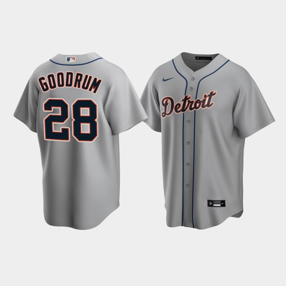 Men's Detroit Tigers 28 Niko Goodrum Gray Road Jersey Jersey