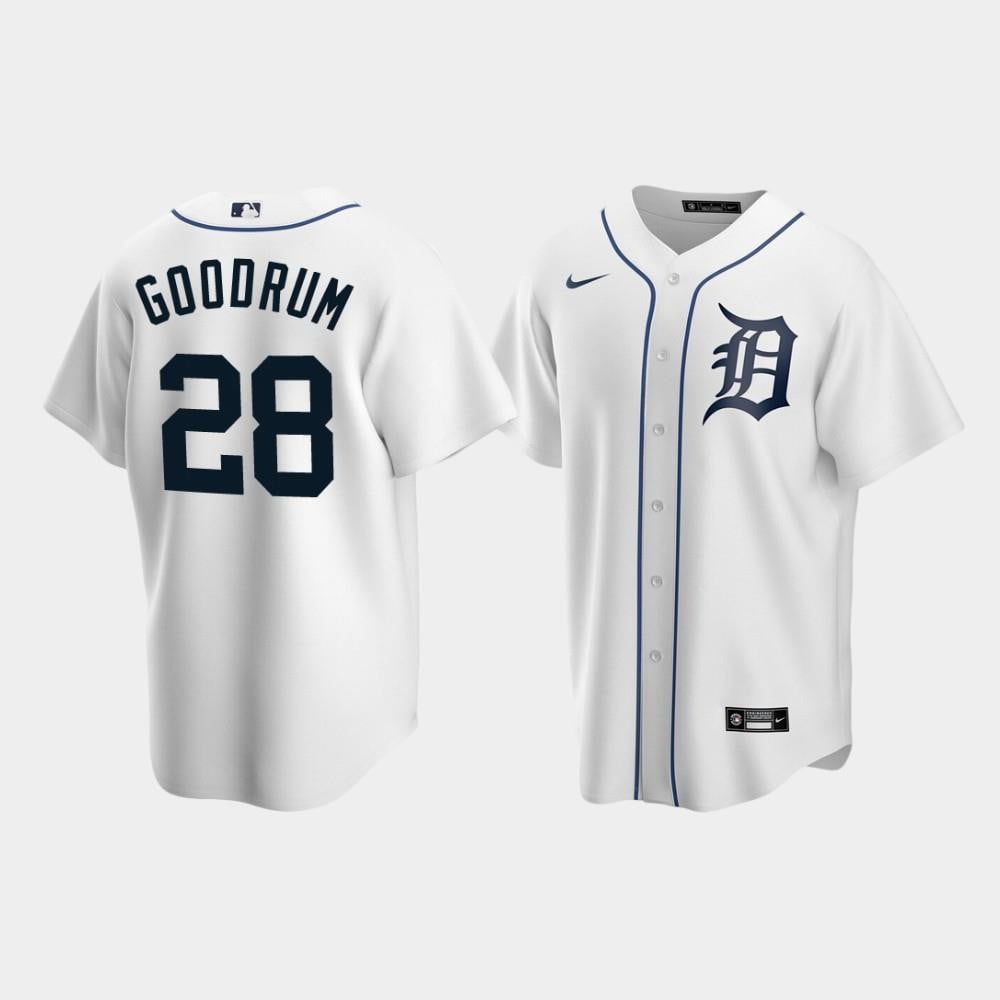 Men's Detroit Tigers 28 Niko Goodrum White Home Jersey Jersey