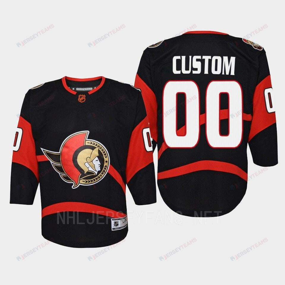 Ottawa Senators 00 Custom Reverse Retro Black Equipment, Youth