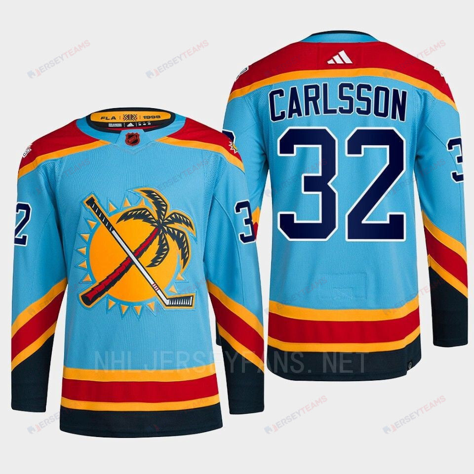 Florida Panthers 2022 Reverse Retro 2.0 Lucas Carlsson 32 Blue Primegreen Jersey Men's