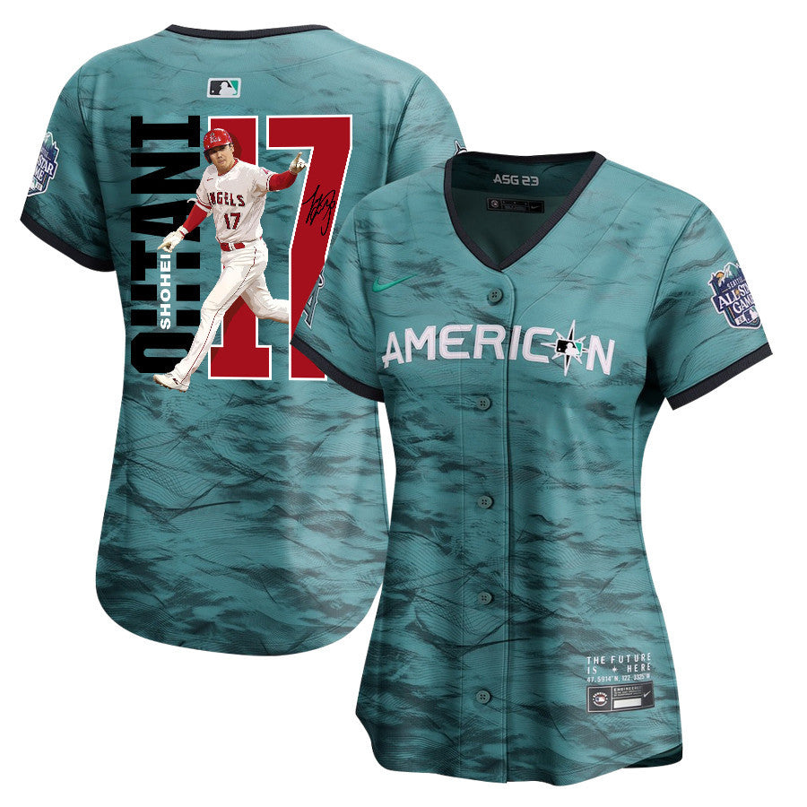 Shohei Ohtani 17 Los Angeles Angels Signed Run 2023 All-Star Game Limited Player Women Jersey - Teal