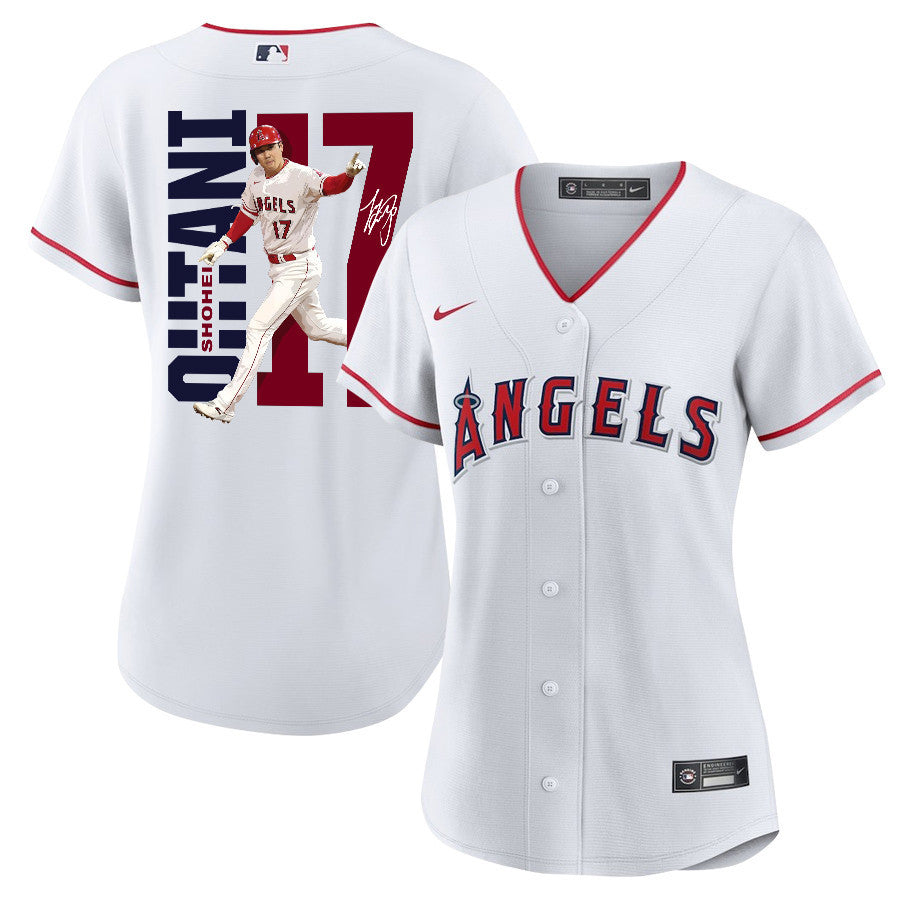 Shohei Ohtani 17 Los Angeles Angels Signed Run 2023 Home Player Women Jersey - White
