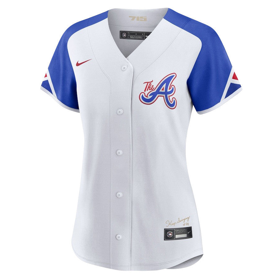 Ronald Acuña Jr. 13 Atlanta Braves Signed Gum 2023 City Connect Player Women Jersey - White Blue