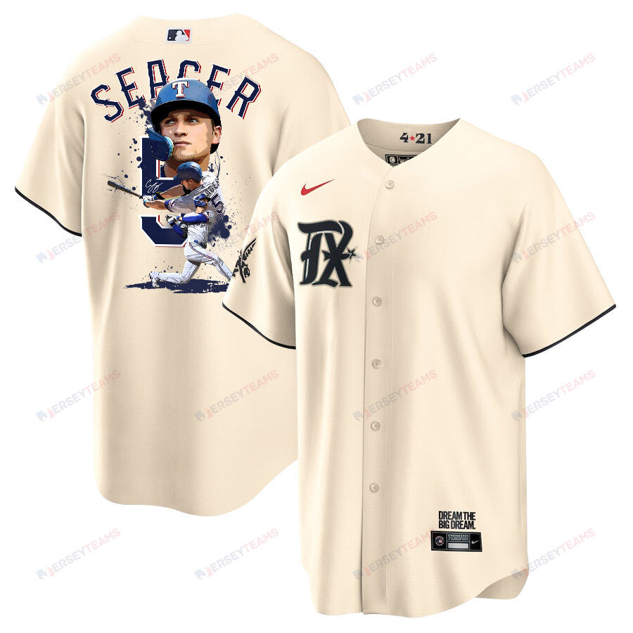 Corey Seager 5 Texas Rangers Signed Posture 2023 City Connect Player Men Jersey - Cream