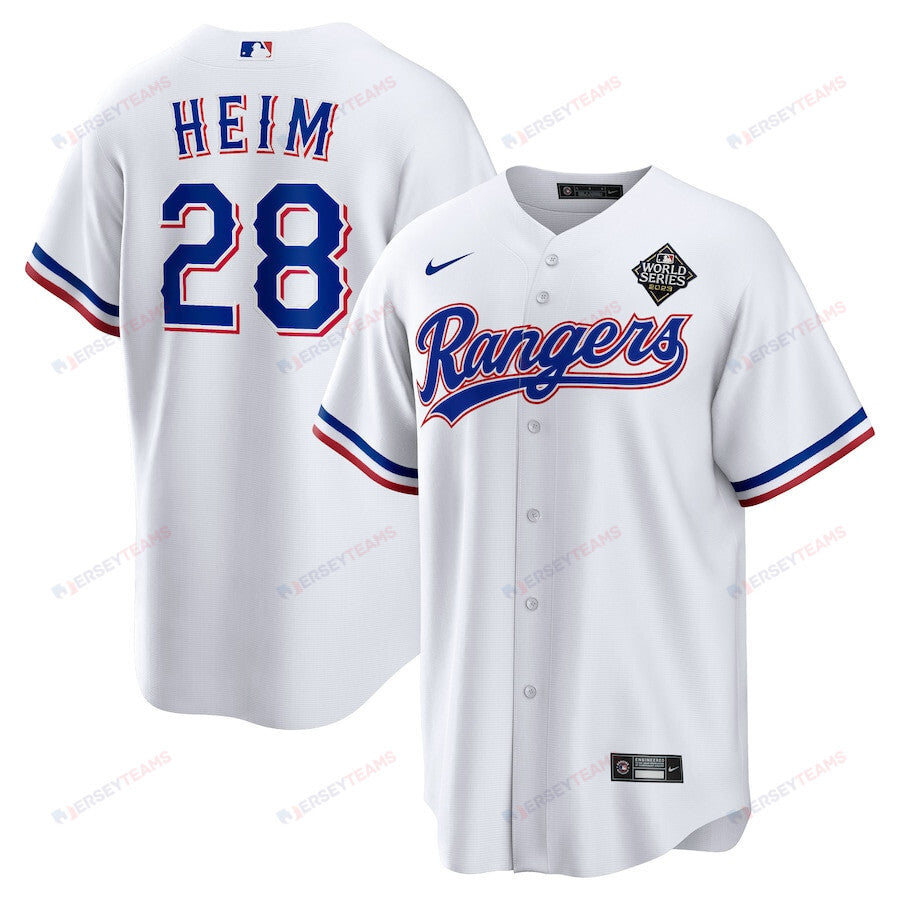 Jonah Heim 28 Texas Rangers 2023 World Series Men Jersey - White