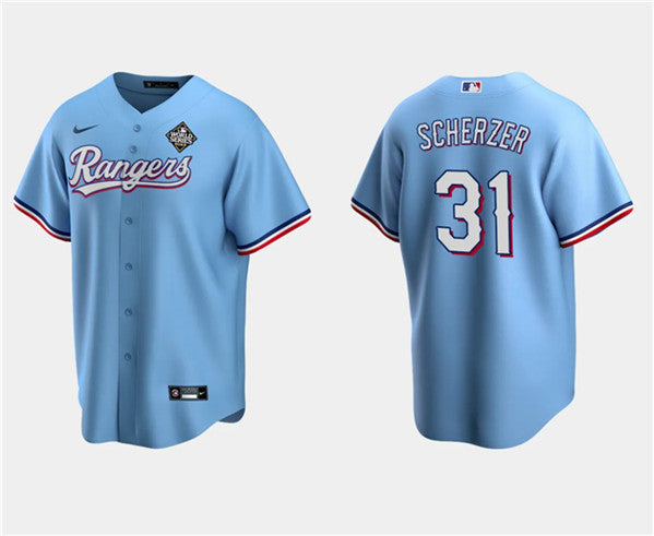 Max Scherzer 31 Texas Rangers 2023 World Series Stitched Baseball Jersey - Blue