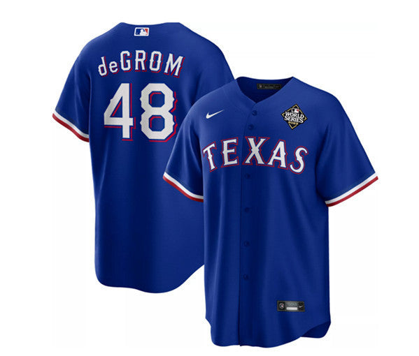 Jacob DeGrom 48 Texas Rangers 2023 World Series Stitched Baseball Jersey - Royal