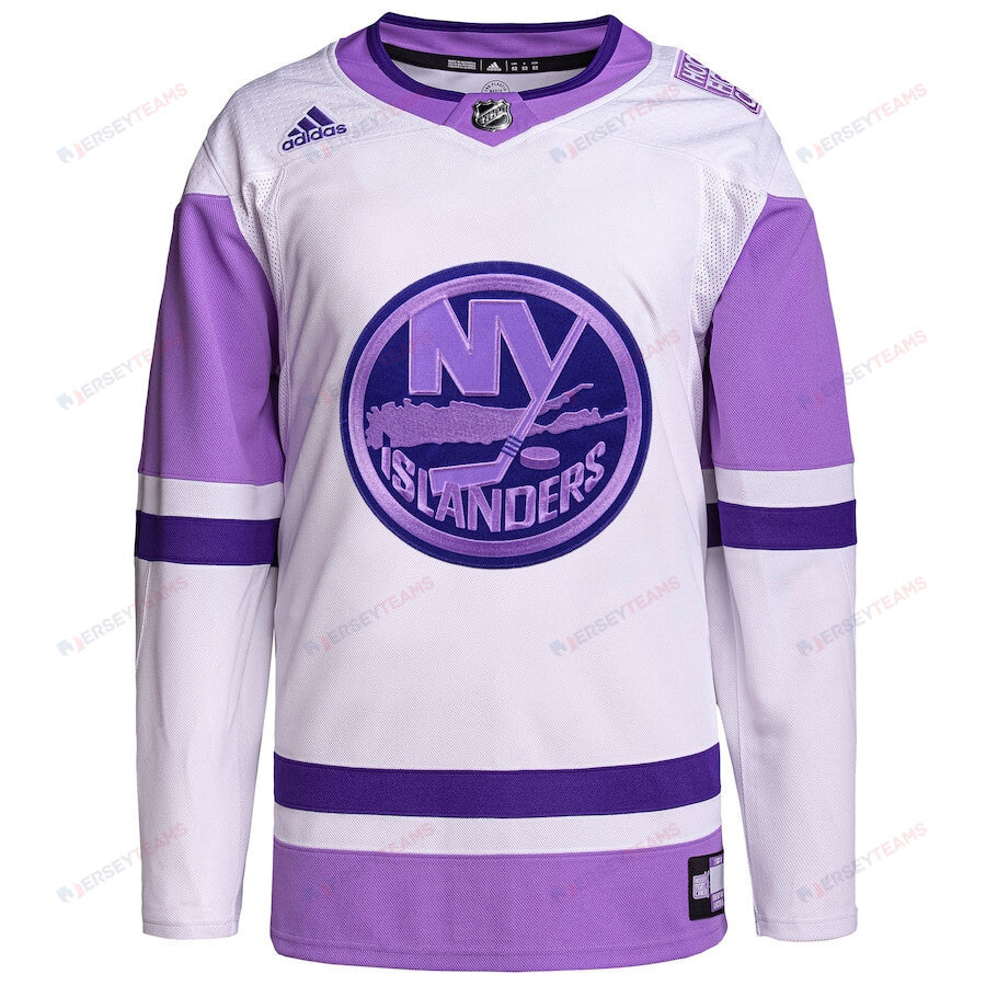 New York Islanders Hockey Fights Cancer Primegreen Men Jersey - White/Purple