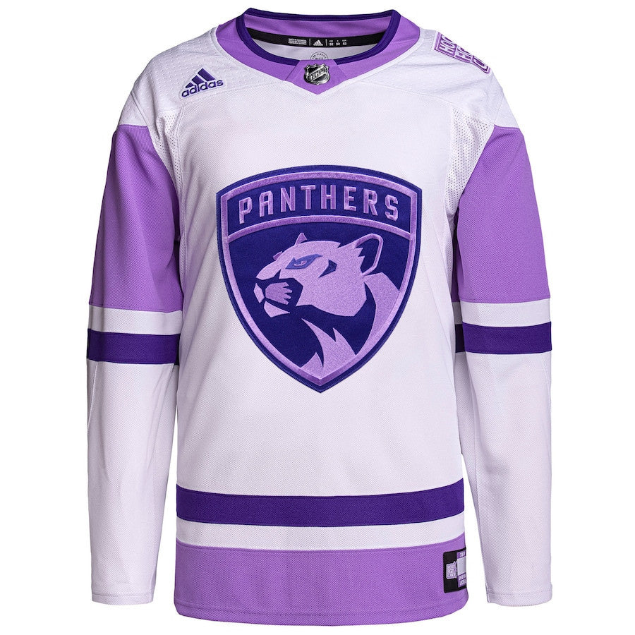 Florida Panthers Hockey Fights Cancer Primegreen Custom Men Jersey - White/Purple