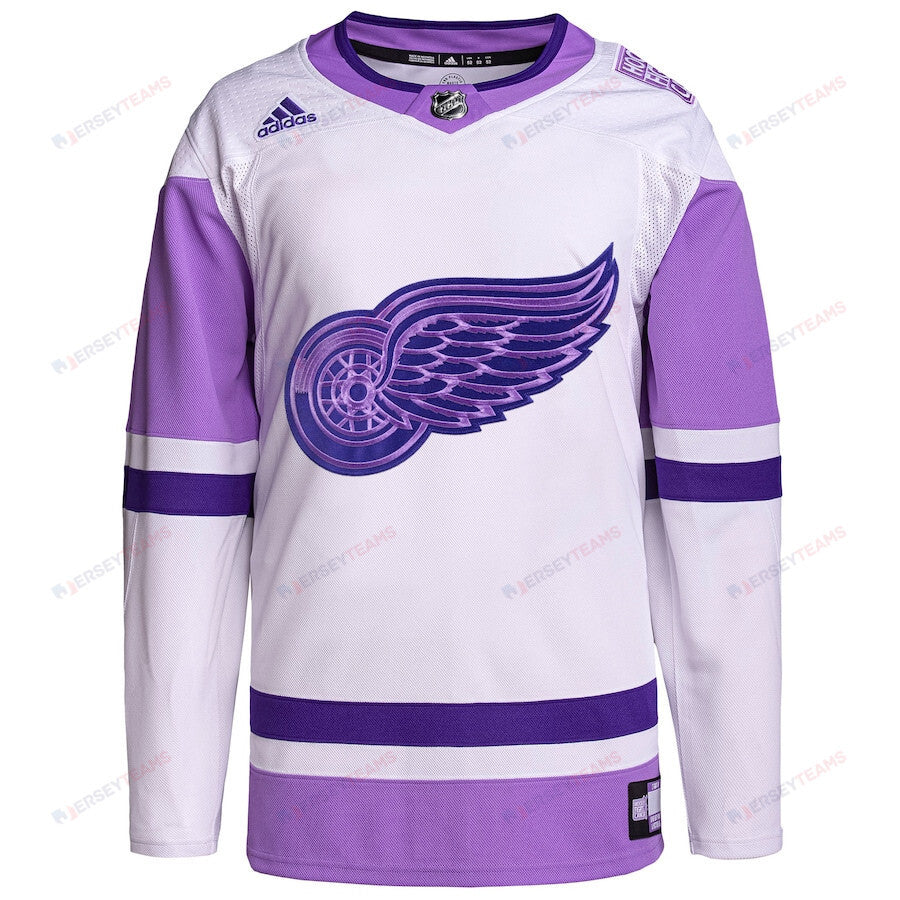 Detroit Red Wings Hockey Fights Cancer Primegreen Men Jersey - White/Purple