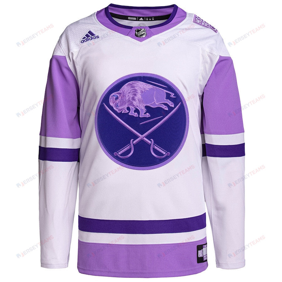 Buffalo Sabres Hockey Fights Cancer Primegreen Men Jersey - White/Purple