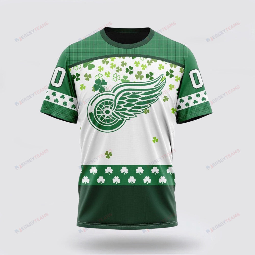 Detroit Red Wings Special Design For St Patrick Day Custom AOP T-Shirt - White