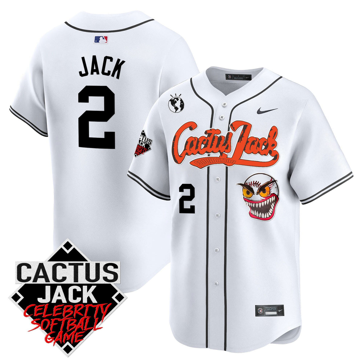 Jack 2 Houston Astros Cactus Jack Celebrity Softball Game Patch Men Jersey - White