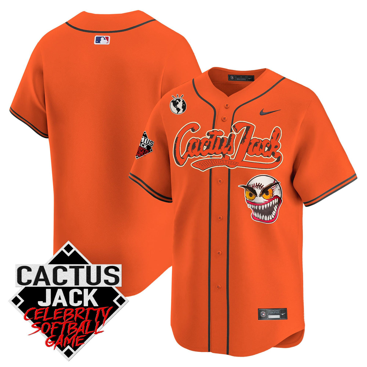 Houston Astros Cactus Jack Celebrity Softball Game Patch Men Jersey - Orange