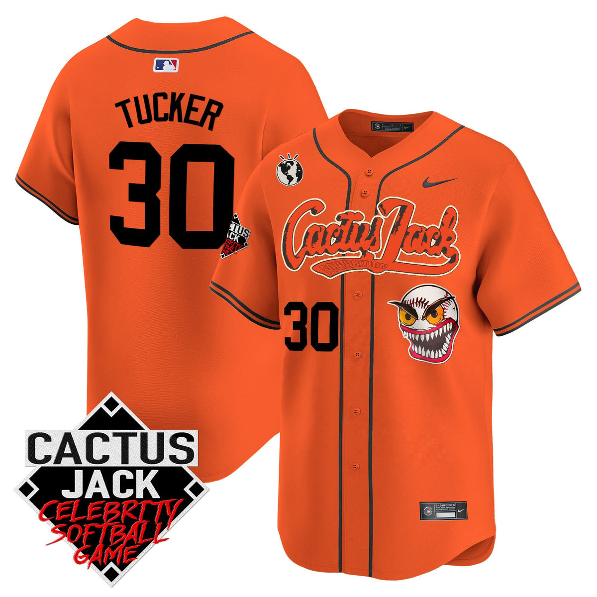 Kyle Tucker 30 Houston Astros Cactus Jack Celebrity Softball Game Patch Men Jersey - Orange