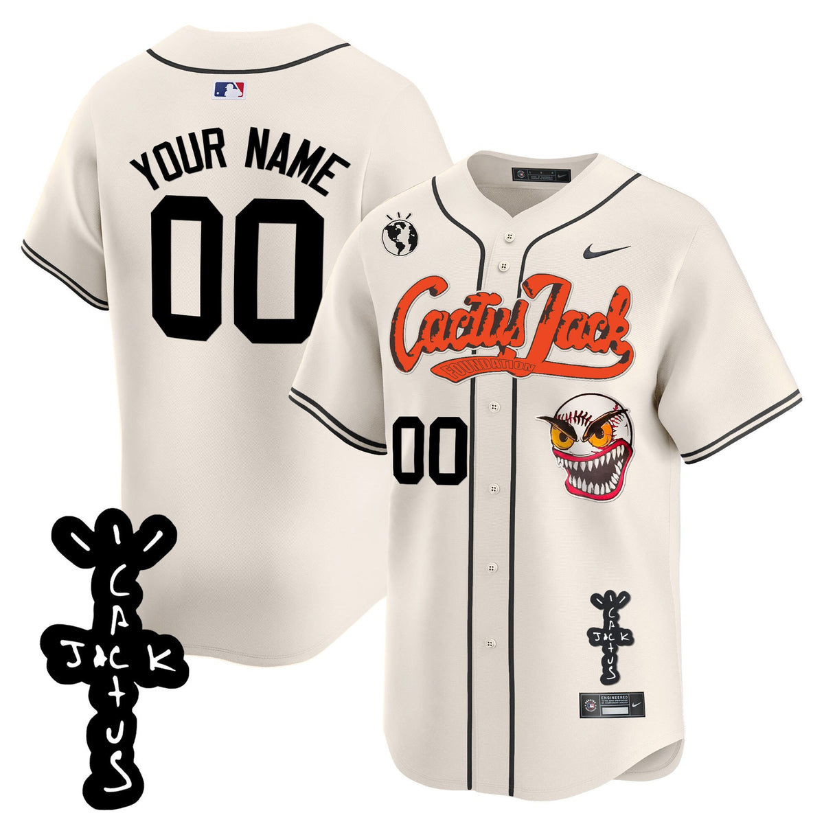 Houston Astros Cactus Jack Patch V2 Custom Men Jersey - Cream