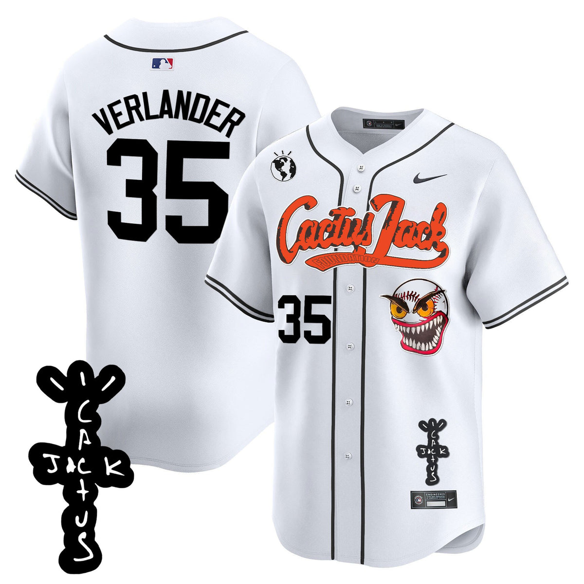 Justin Verlander 35 Houston Astros Cactus Jack Patch V2 Men Jersey - White