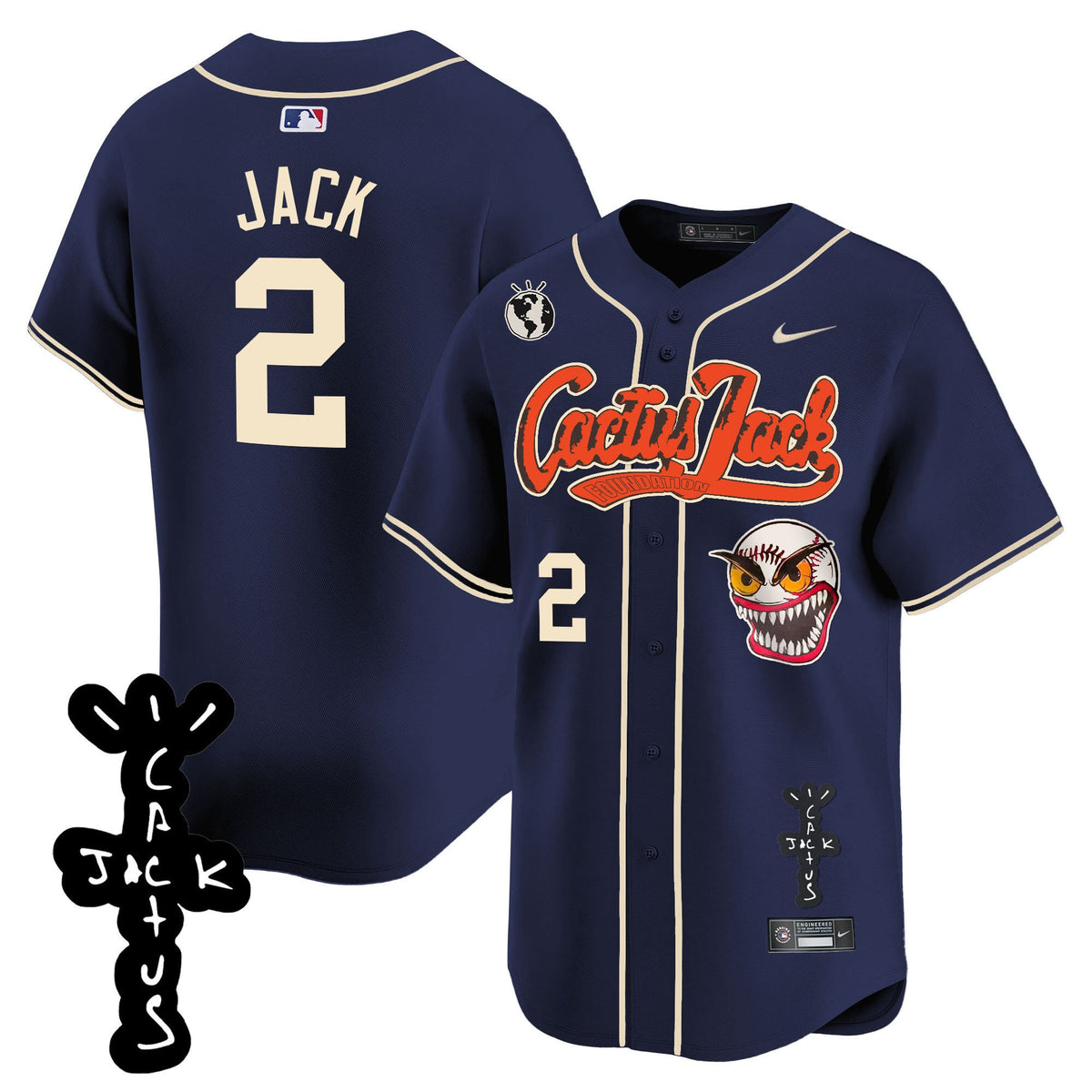 Jack 2 Houston Astros Cactus Jack Patch V2 Men Jersey - Navy