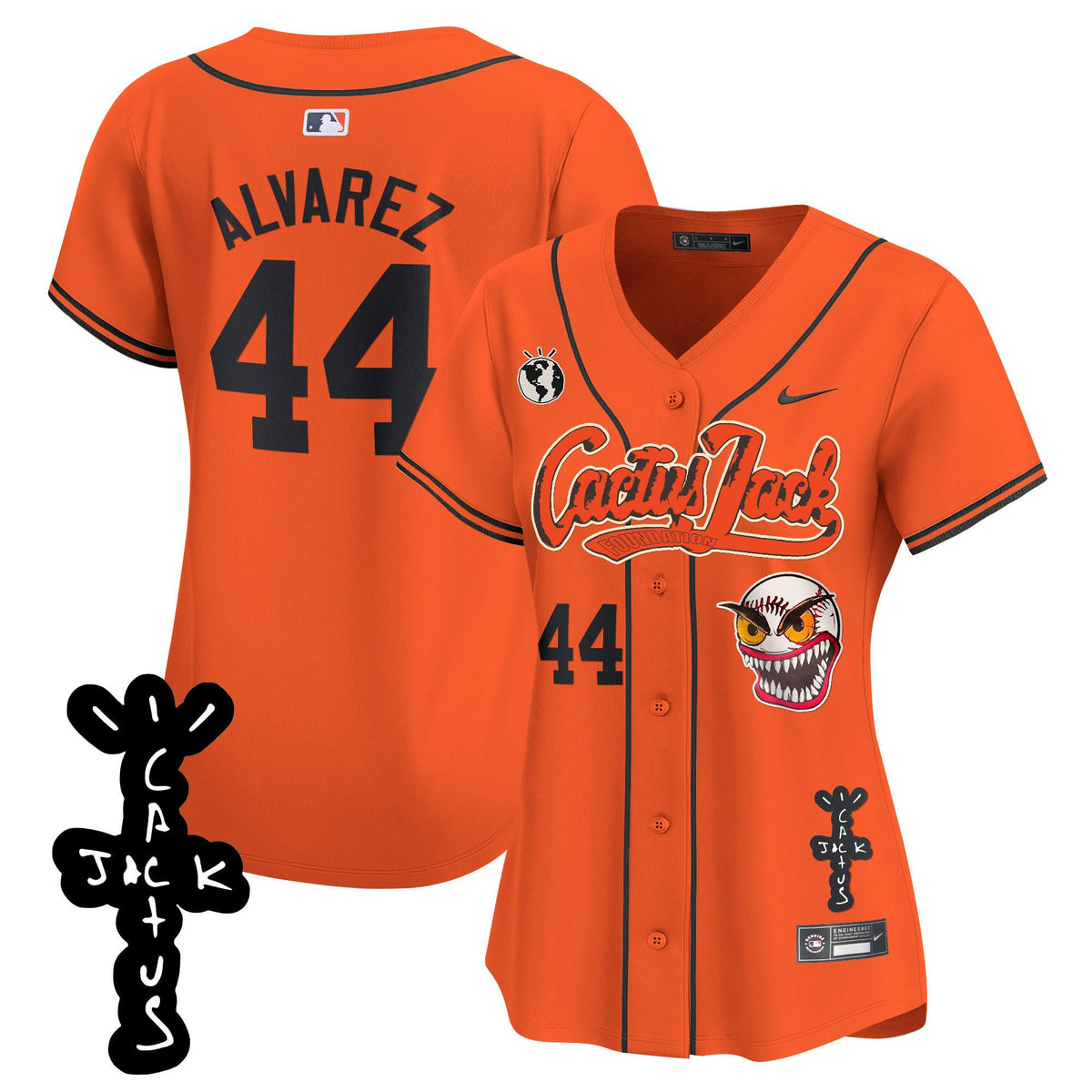 Yordan Álvarez 44 Houston Astros Cactus Jack Patch V2 Women Jersey - Orange