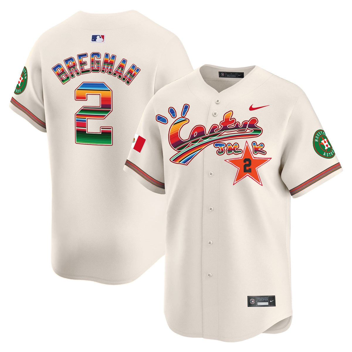 Alex Bregman 2 Houston Astros Mexico Cactus Jack Men Jersey - Cream