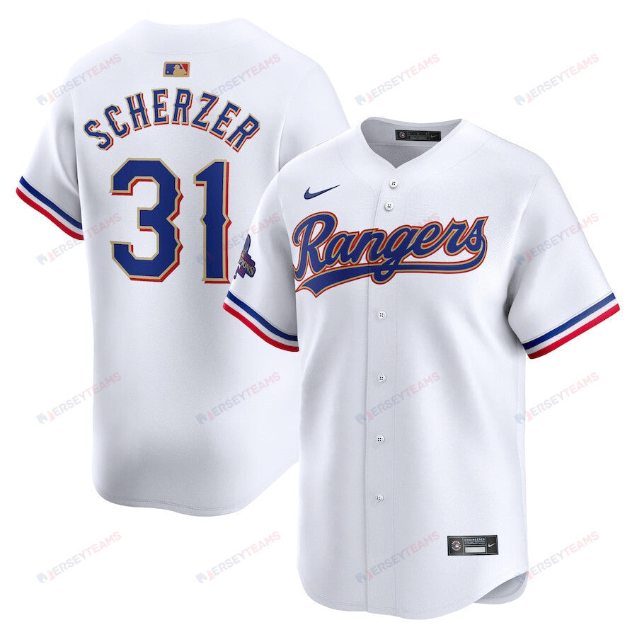 Max Scherzer 31 Texas Rangers 2024 Gold Collection Limited Jersey - White