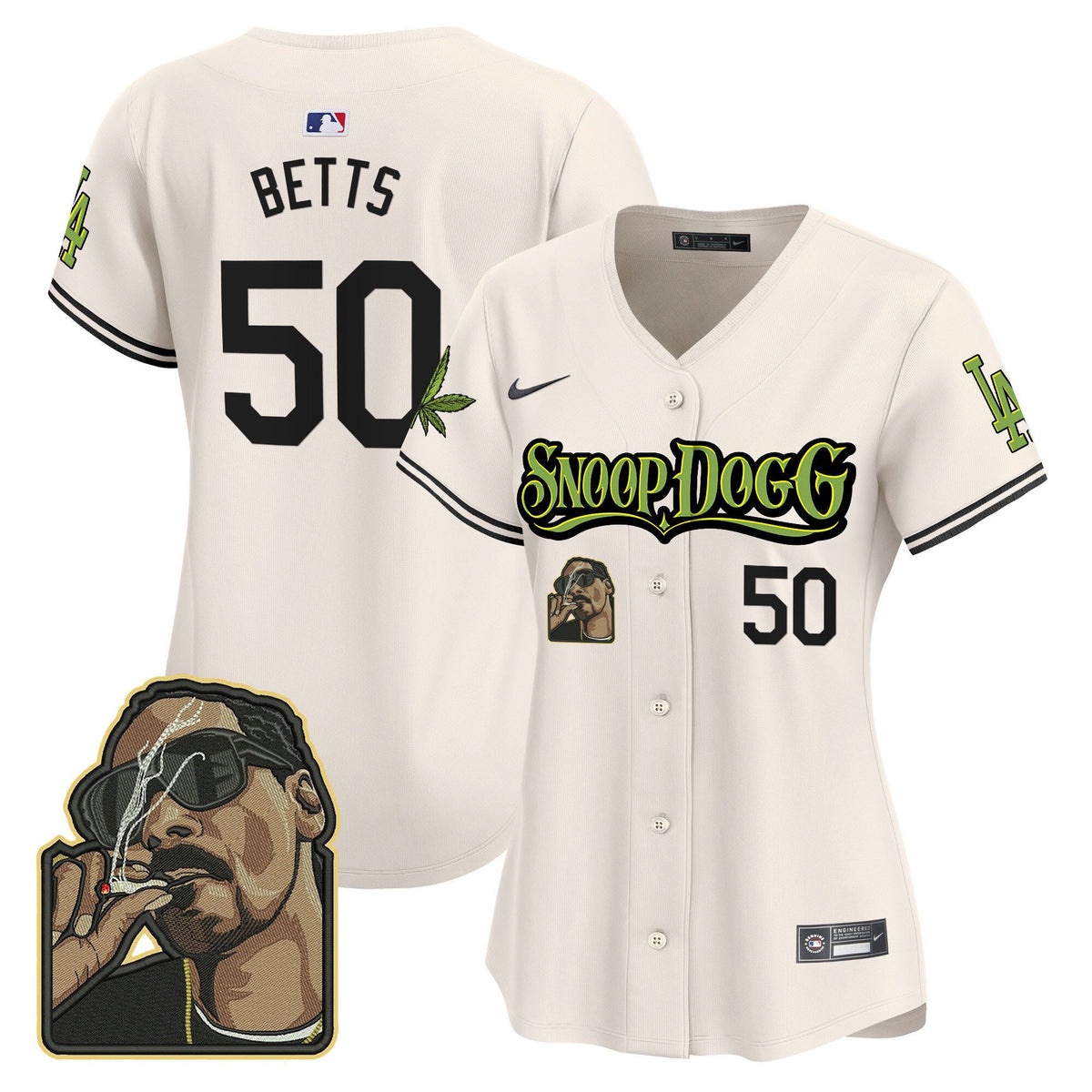 Mookie Betts 50 Los Angeles Dodgers Snoop Dogg Women Jersey - Cream