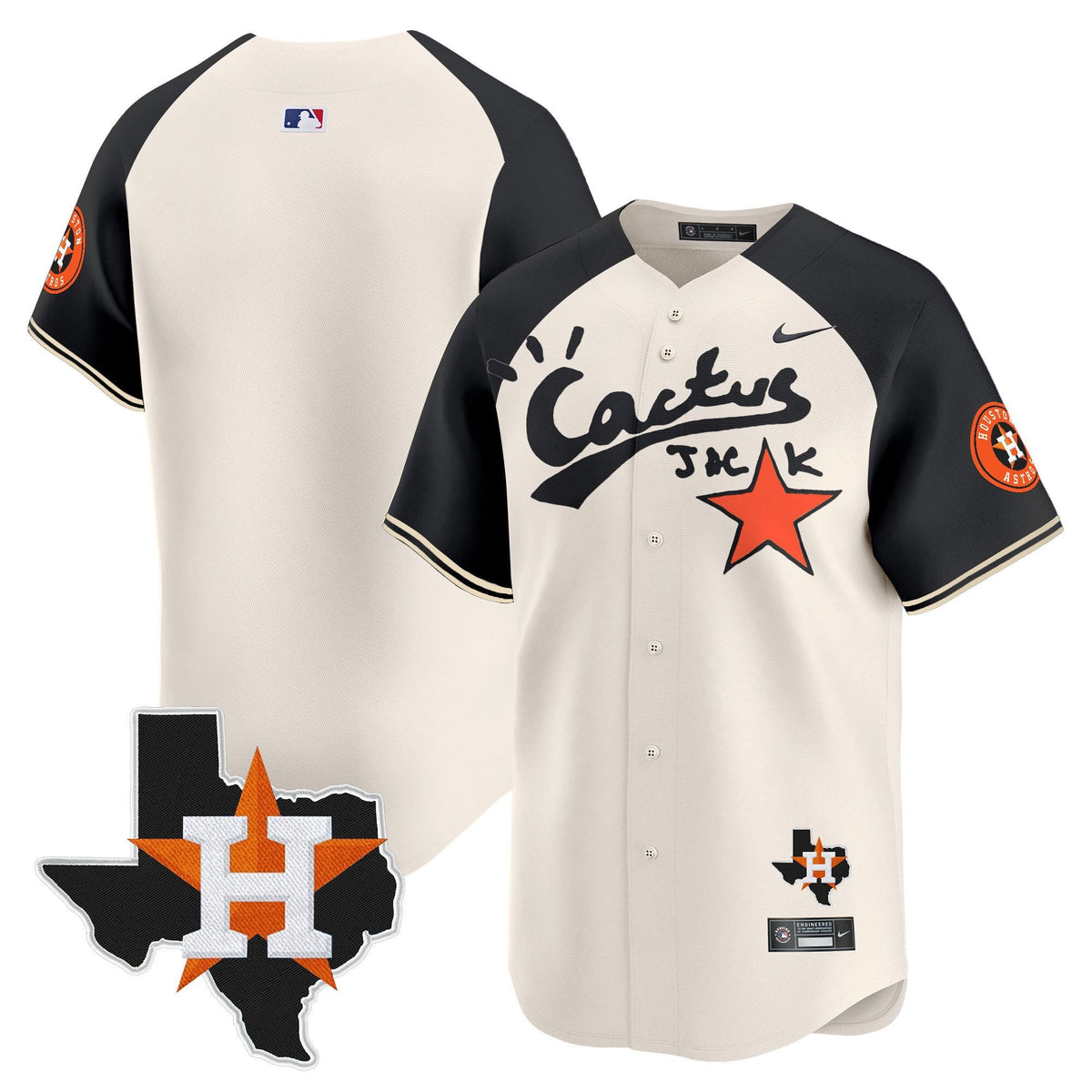 Jeremy Pena 3 Houston Astros Cactus Jack Houston Patch Limited Jersey - Men, Cream Alternate