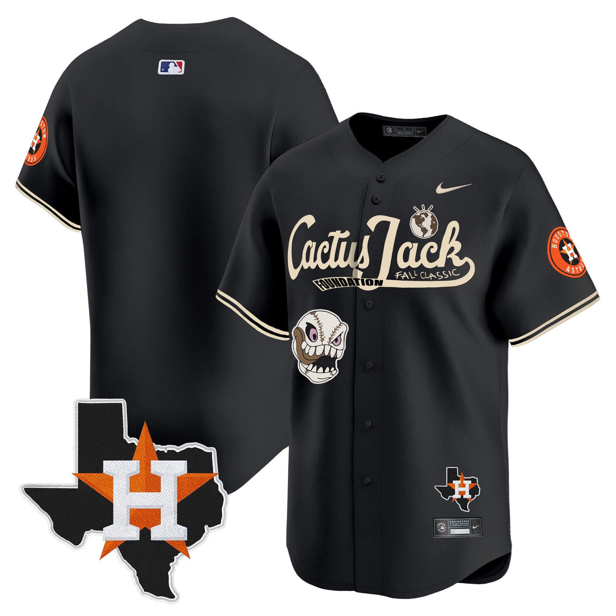 Jack 2 Houston Astros Cactus Jack Foundation Fall Classic Black Limited Jersey - Men