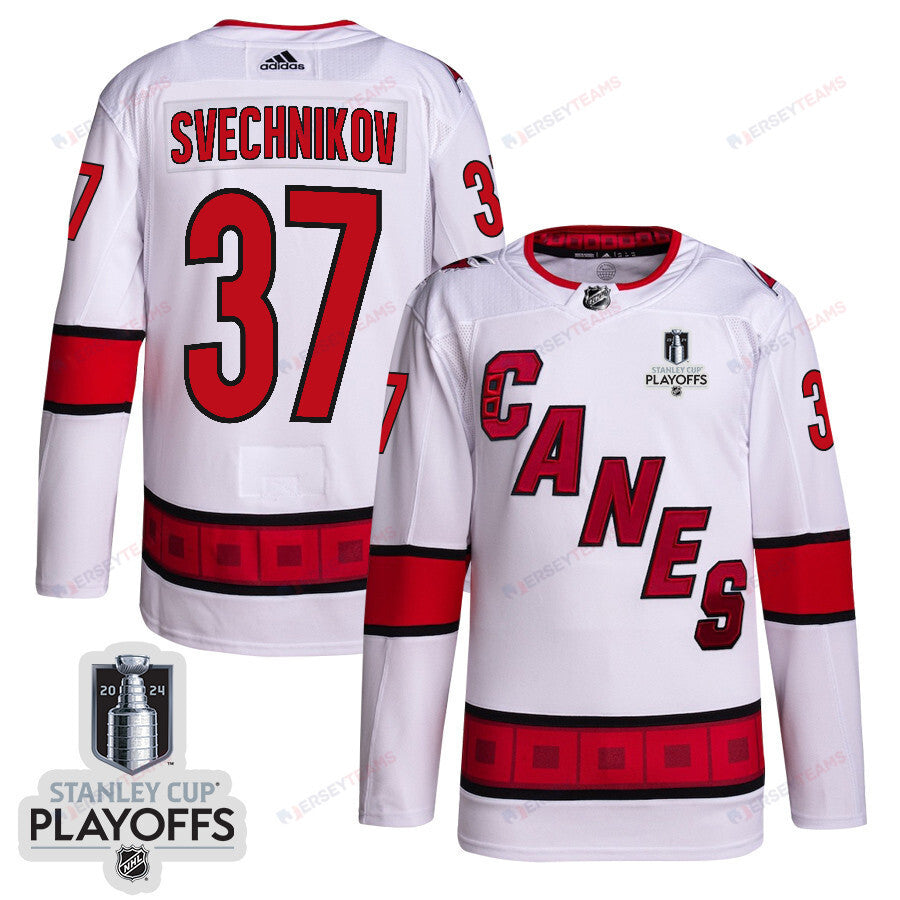 Andrei Svechnikov 37 Carolina Hurricanes 2024 NHL Playoffs Patch Away Jersey - Men, White