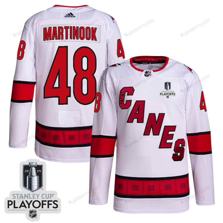 Jordan Martinook 48 Carolina Hurricanes 2024 NHL Playoffs Patch Away Jersey - Men, White