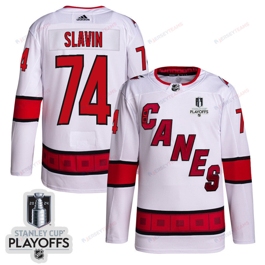 Jaccob Slavin 74 Carolina Hurricanes 2024 NHL Playoffs Patch Away Jersey - Men, White
