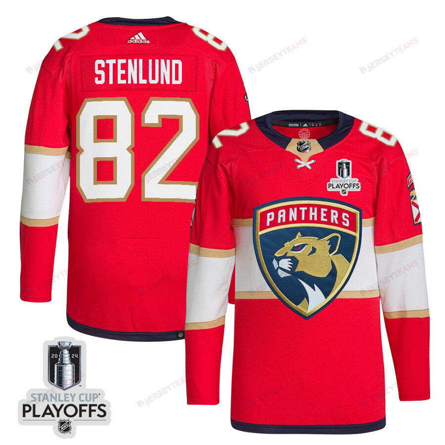 Kevin Stenlund 82 Florida Panthers 2024 NHL Playoffs Patch Home Jersey - Men, Red