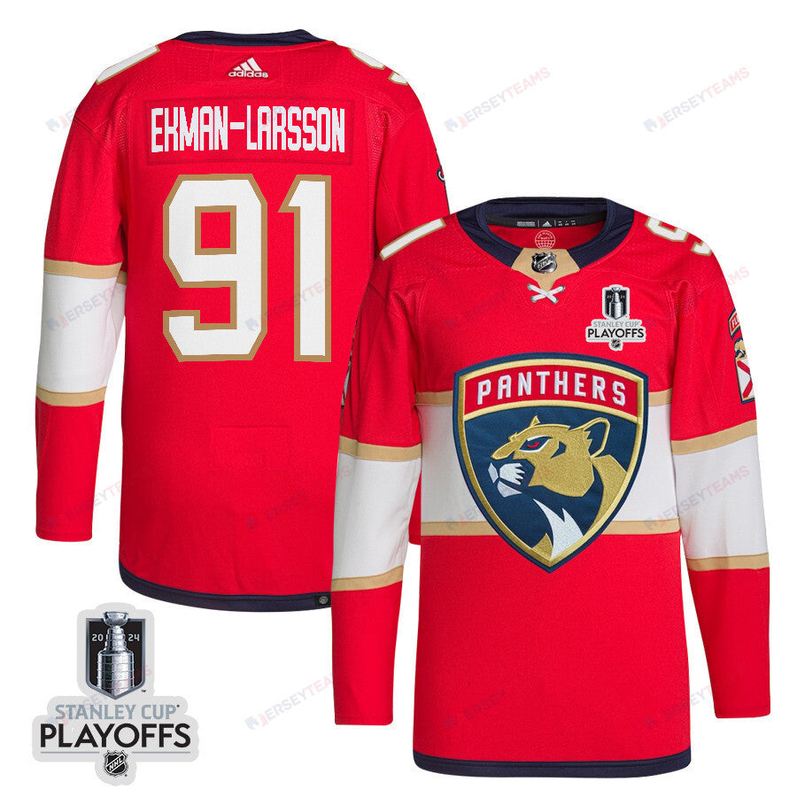 Oliver Ekman-Larsson 91 Florida Panthers 2024 NHL Playoffs Patch Home Jersey - Men, Red
