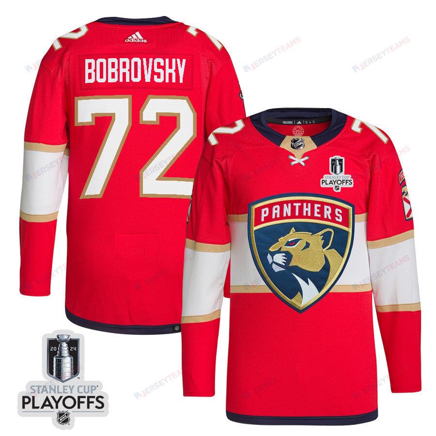 Sergei Bobrovsky 72 Florida Panthers 2024 NHL Playoffs Patch Home Jersey - Men, Red